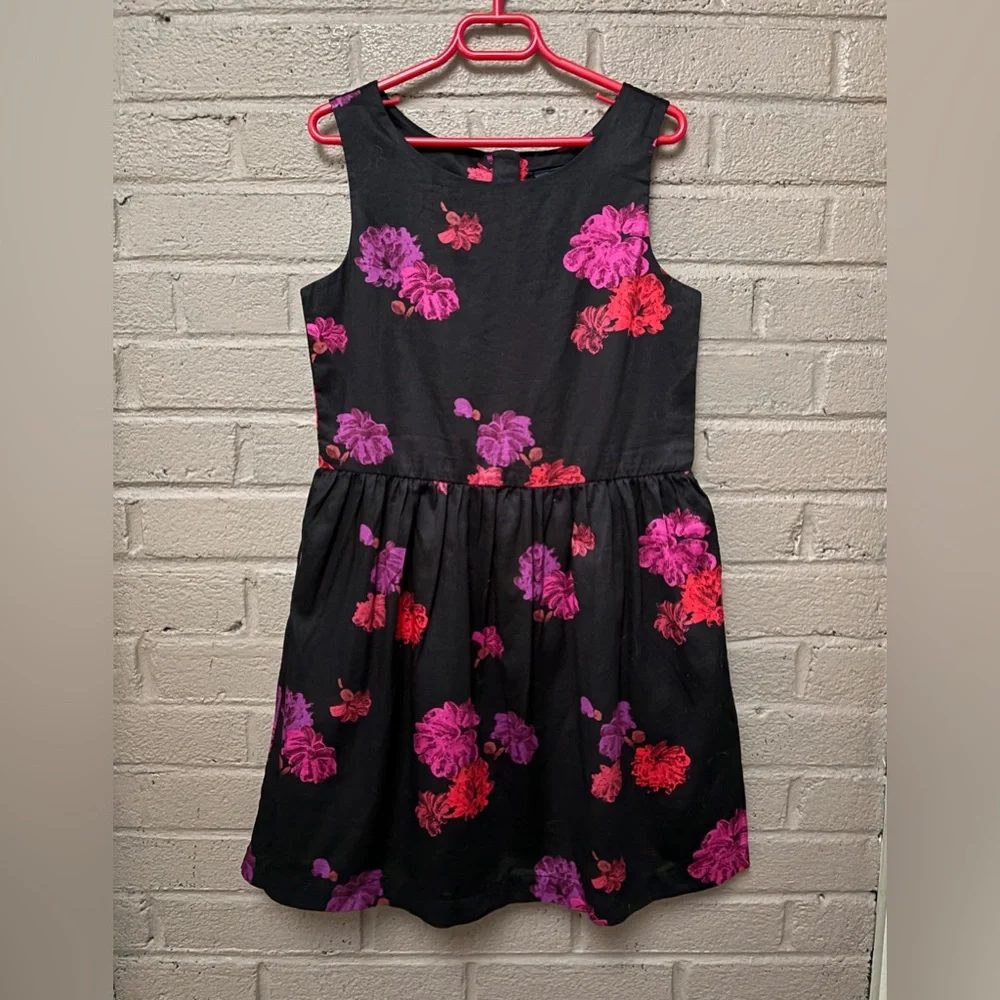 Gap Girls black floral print dress L (10)